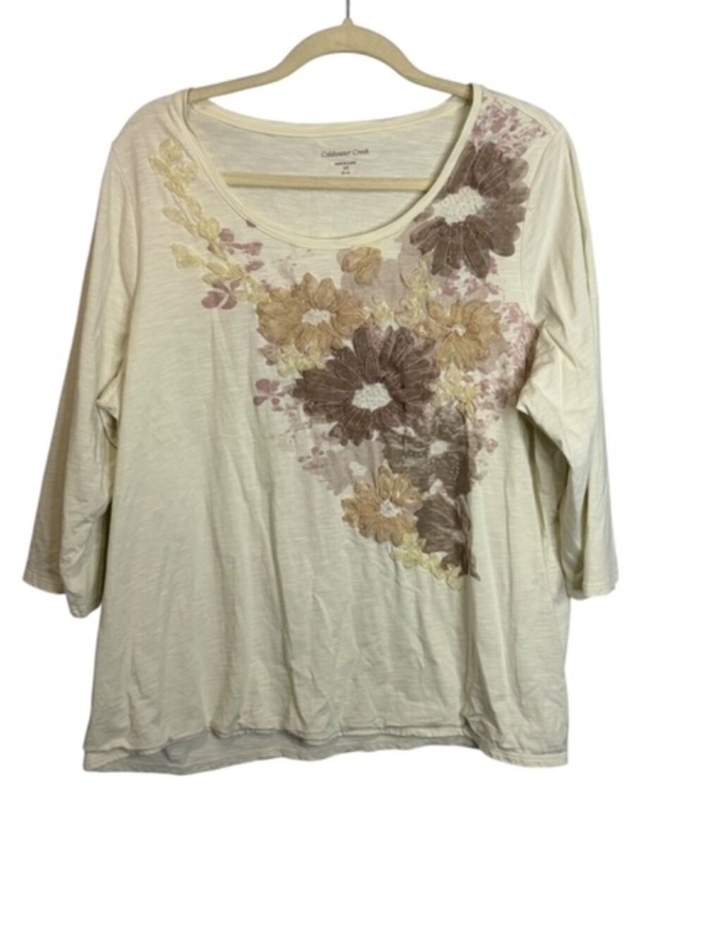 Coldwater Creek Blouse Women's 2X Floral Applique Embroidered White